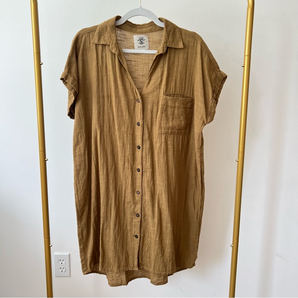 Rip Curl Linen Button Down Beach Shirt Dress